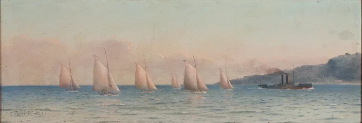 Seascape with Sailing Competition and a Towboat